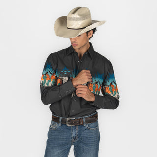 Camisa Panhandle Skull Border Charcoal Caballero