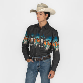 Camisa Panhandle Skull Border Charcoal Caballero