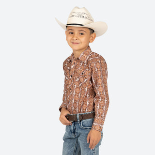 Camisa Rodeo Estampado Café Niño