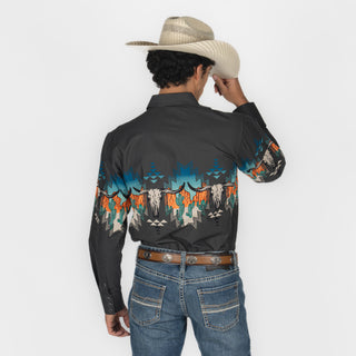 Camisa Panhandle Skull Border Charcoal Caballero