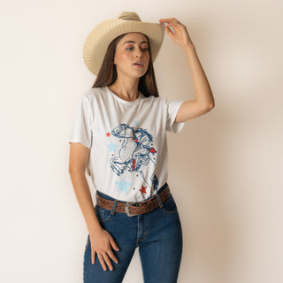Blusa Rock & Roll Denim Star Studdet Graphic Tee White Dama