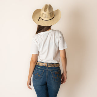 Blusa Rock & Roll Denim Star Studdet Graphic Tee White Dama