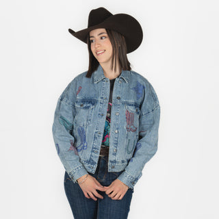 Chamarra Rock & Roll Denim Studded Light Wash Dama