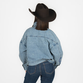 Chamarra Rock & Roll Denim Studded Light Wash Dama