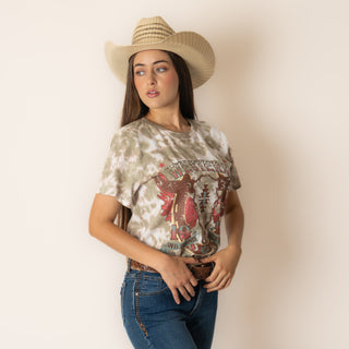 Blusa Rock & Roll Denim Tie Dye Graphic Off White Dama