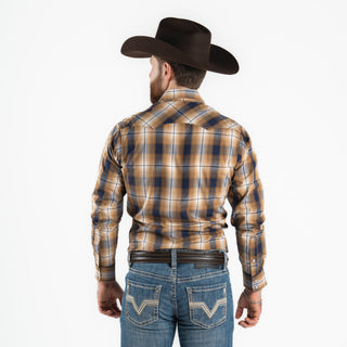 Camisa Wrangler Cuadro Naranja Marino Caballero