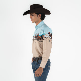 Camisa Panhandle Horses And Beach Tan Caballero