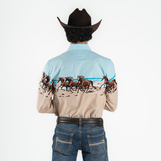 Camisa Panhandle Horses And Beach Tan Caballero