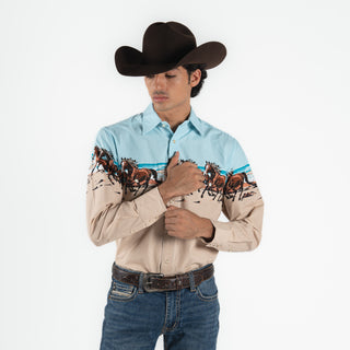Camisa Panhandle Horses And Beach Tan Caballero