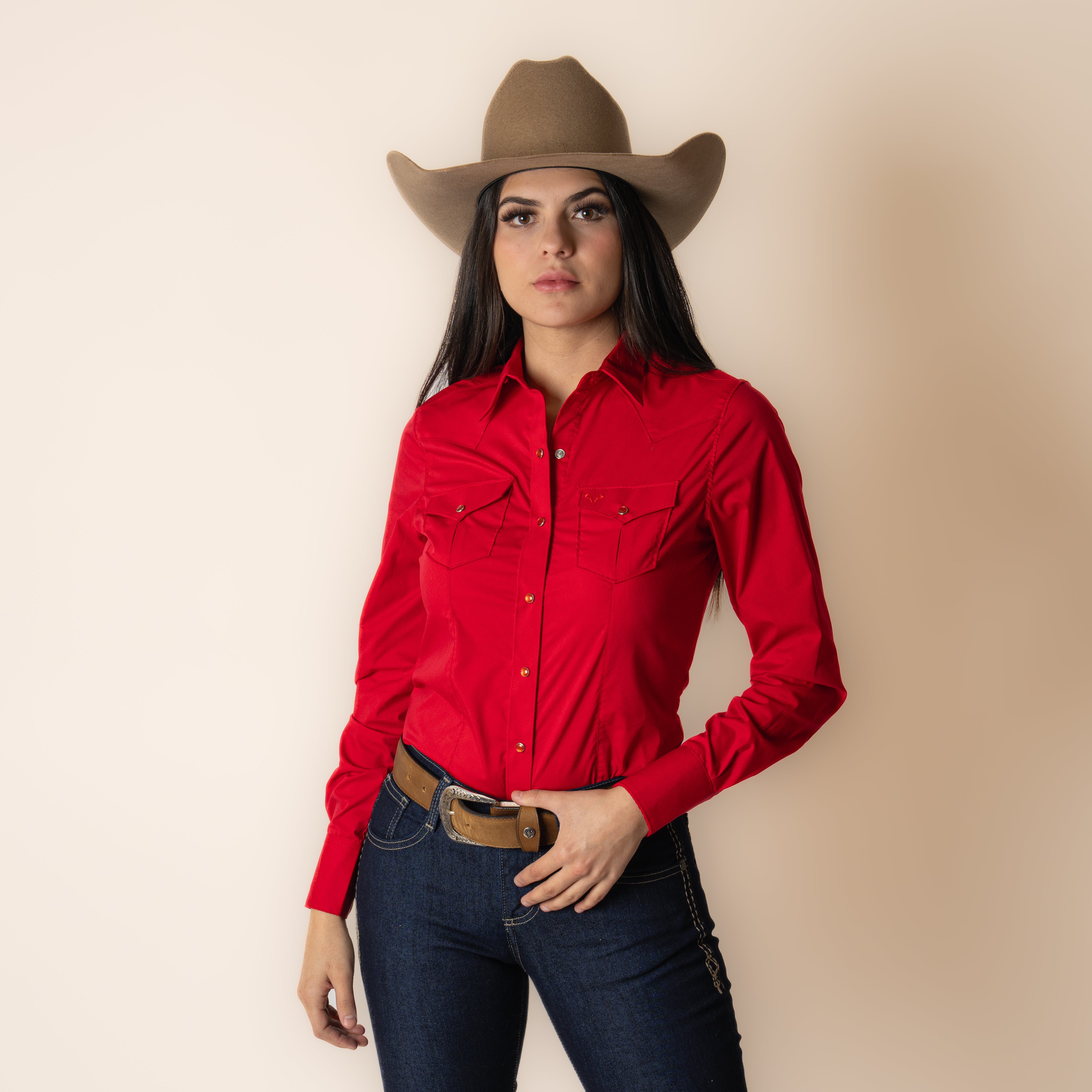 Camisa Rodeo Lisa Rojo Dama