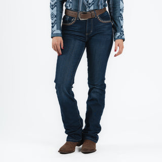 Jeans Wrangler High Rise Cintura Alta Bordado Café Dama