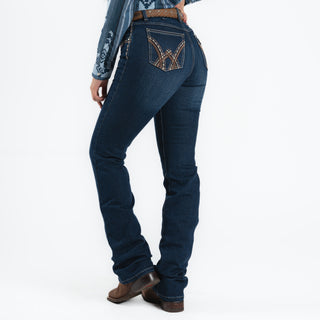 Jeans Wrangler High Rise Cintura Alta Bordado Café Dama
