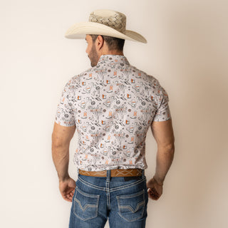 Camisa Rock & Roll Denim Tatto Snap Orange Caballero