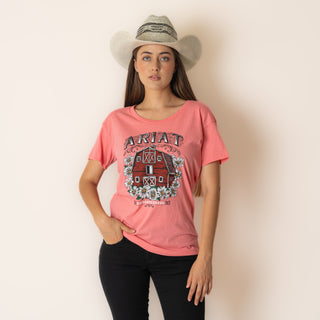 Blusa Ariat Floral Farm SS Tshirt Coral Heather Dama