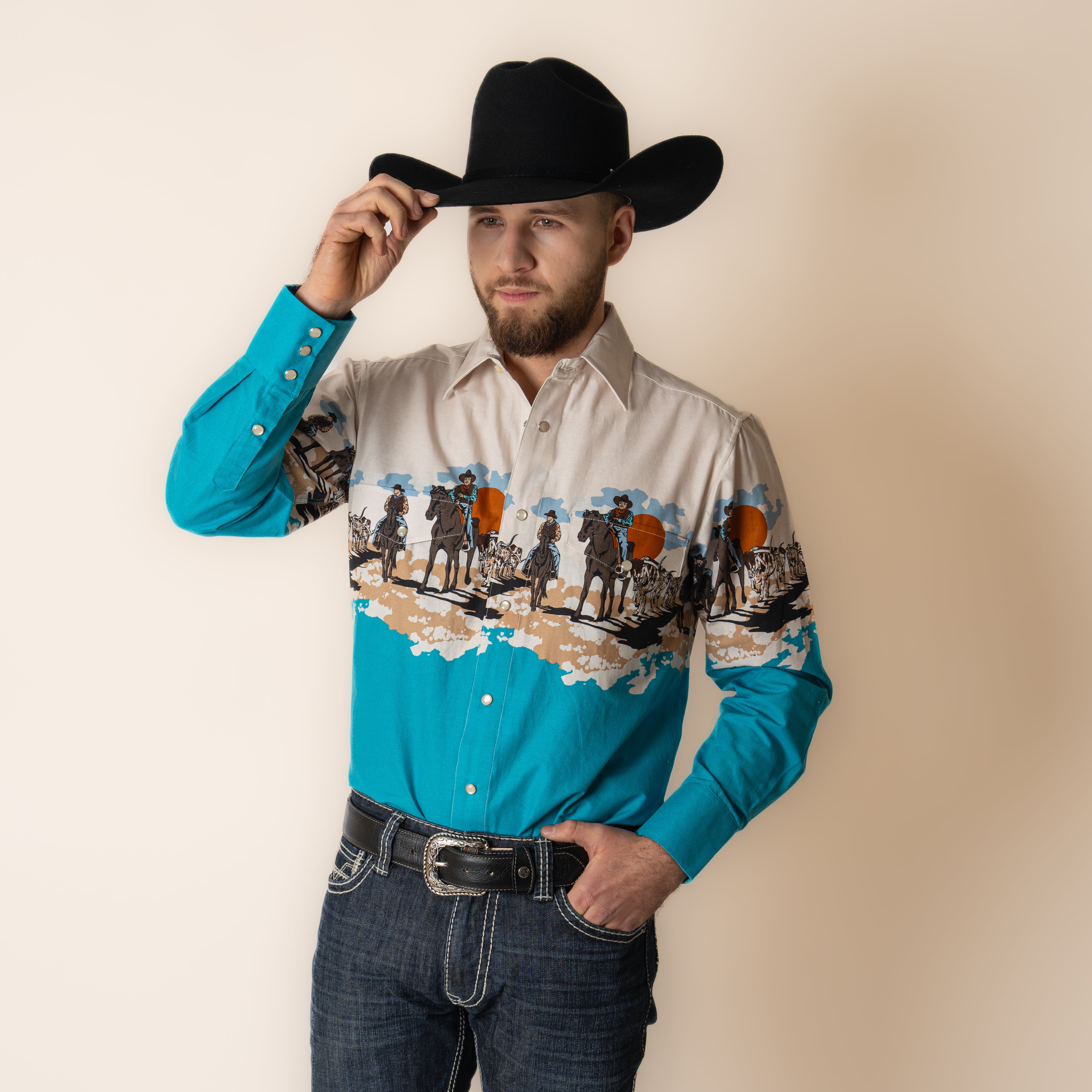 Camisa Panhandle Cowboy Bright Tuquoise Caballero