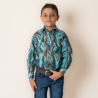 Camisa Rock & Roll Denim Aztec Turquoise Niño