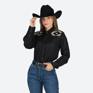 Camisa Ariat Dawn Western SNP LS Shrt Black Dama
