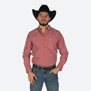 Camisa Ariat Team Perl FTD LS Shrt Red Beige Caballero