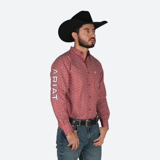 Camisa Ariat Team Perl FTD LS Shrt Red Beige Caballero