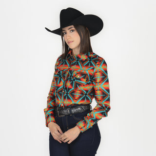 Camisa Rock & Roll Denim Aztec Orange Dama