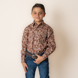 Camisa Rock & Roll Denim Paisley Orange Niño