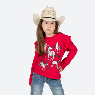 Blusa Rock & Roll Denim Caballos Rosa Niña