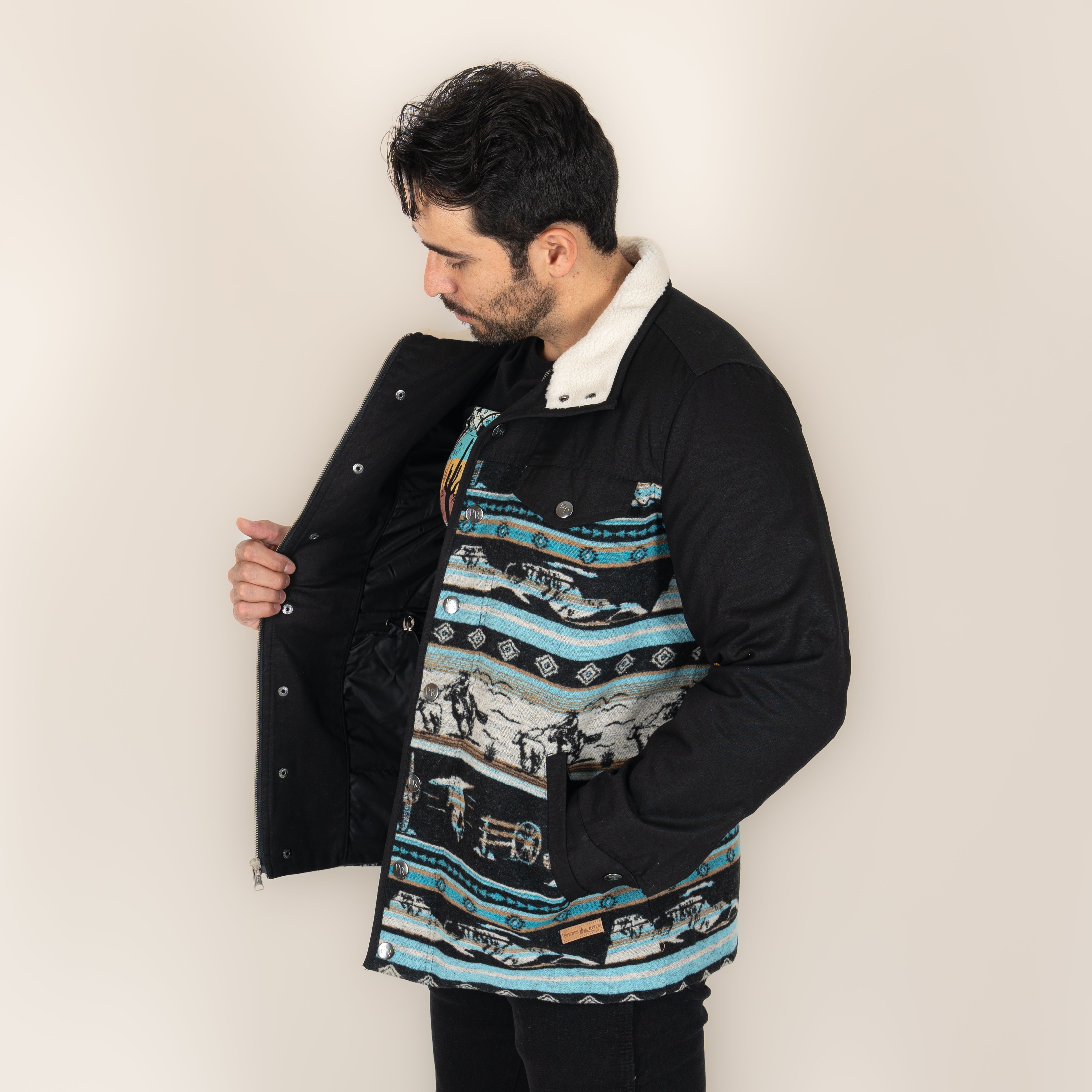 Chamarra Panhandle Canvas And Wool Coat Black Caballero