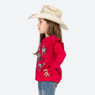 Blusa Rock & Roll Denim Caballos Rosa Niña