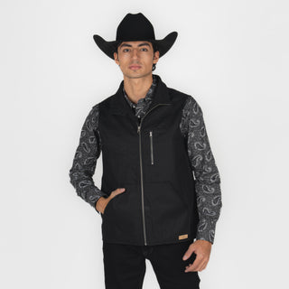 Chaleco Panhandle Plaid Lined Black Caballero