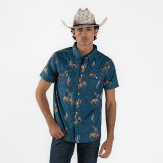 Camisa Rock & Roll Denim Bronco Teal Caballero