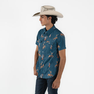 Camisa Rock & Roll Denim Bronco Teal Caballero