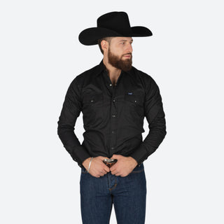 Camisa Wrangler Liso Negro Caballero
