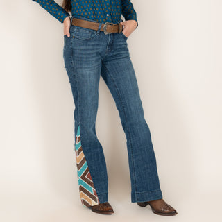 Jeans Rock & Roll Denim Patched Leather Insert Dama