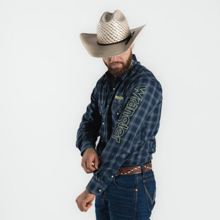 Camisa Wrangler Cuadro Marino Logo Caballero