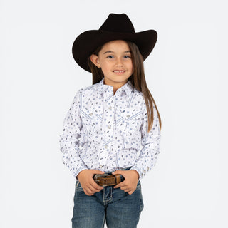Camisa Rodeo Estampado Azul Niña