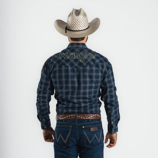 Camisa Wrangler Cuadro Marino Logo Caballero