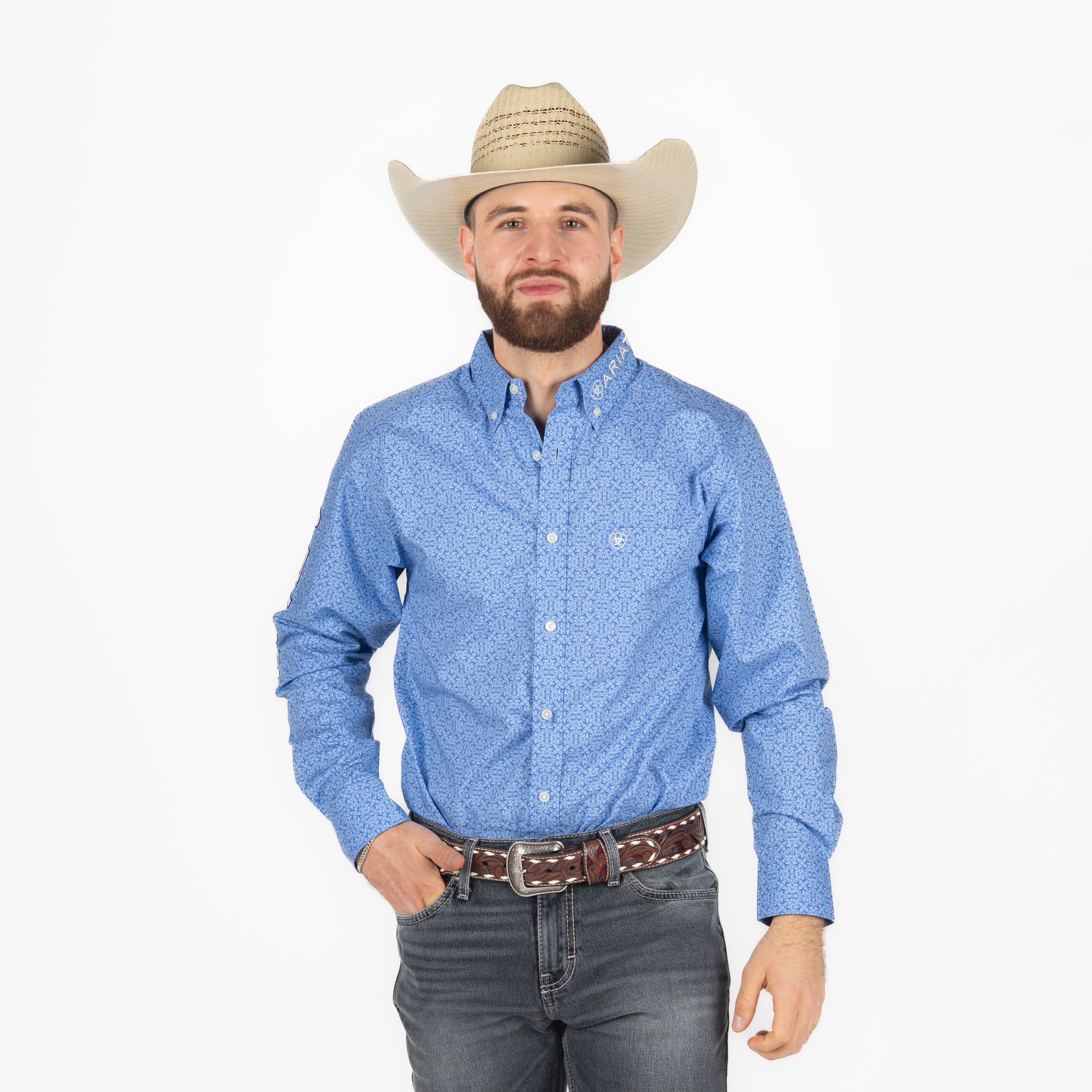 ARIAT Camicia Uomo Merrick Mdrn LS Shrt | Modello Nero, Taglia XL | Cotone Stretch, Vestibilità Contemporanea, Colletto A Contrasto