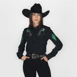 Camisa Rock & Roll Denim Retro Black Dama