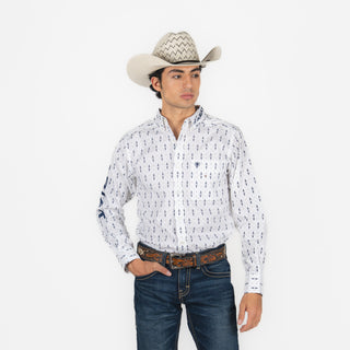 Camisa Ariat White-Blue Caballero