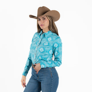 Camisa Rock & Roll Denim Tonal Turquoise Dama