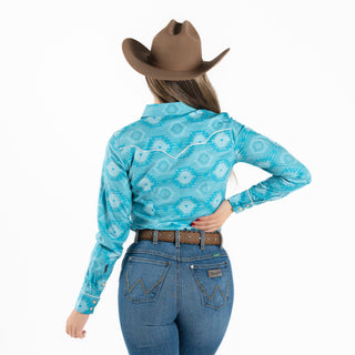 Camisa Rock & Roll Denim Tonal Turquoise Dama