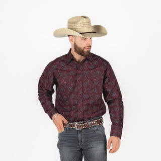 Camisa Rodeo Estampado Vino Caballero