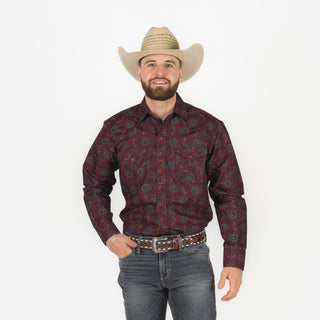Camisa Rodeo Estampado Vino Caballero