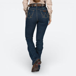 Jeans Wrangler Flare Cintura Alta Flor Azul Dama