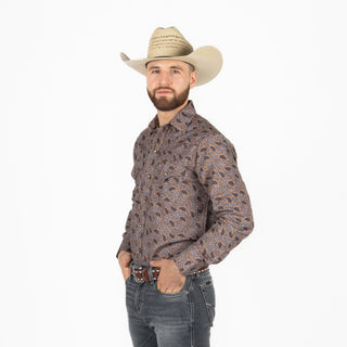 Camisa Rodeo Estampado Café Caballero