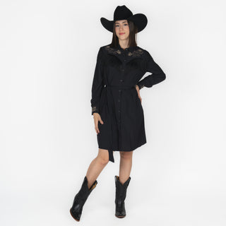 Vestido Rock & Roll Denim Embroidered With Fringe Black Dama