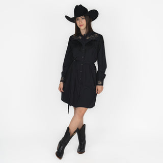 Vestido Rock & Roll Denim Embroidered With Fringe Black Dama