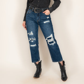 Jeans Rock & Roll Denim Distressed ST Crop Dama