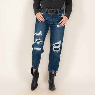 Jeans Rock & Roll Denim Distressed ST Crop Dama