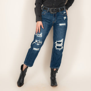 Jeans Rock & Roll Denim Distressed ST Crop Dama